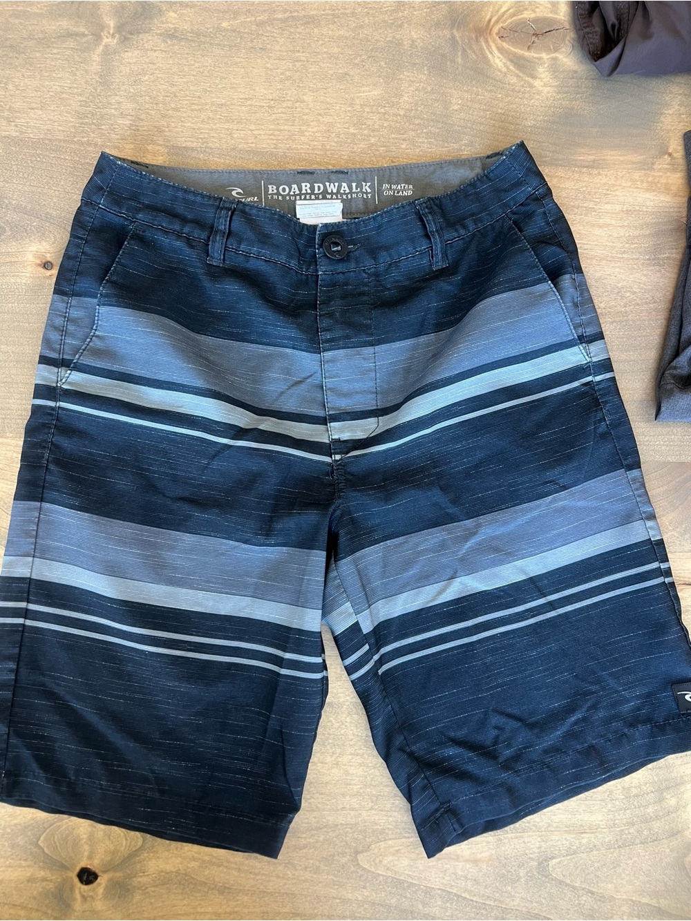 Rip Curl Men’s Boardwalk Striped Navy and Gray Swim Shorts